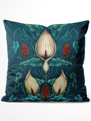 Poisonous Plant Teal Velvet Cushion