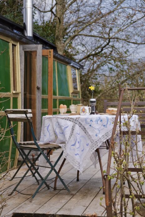 Outdoor table and chairs with breakfast